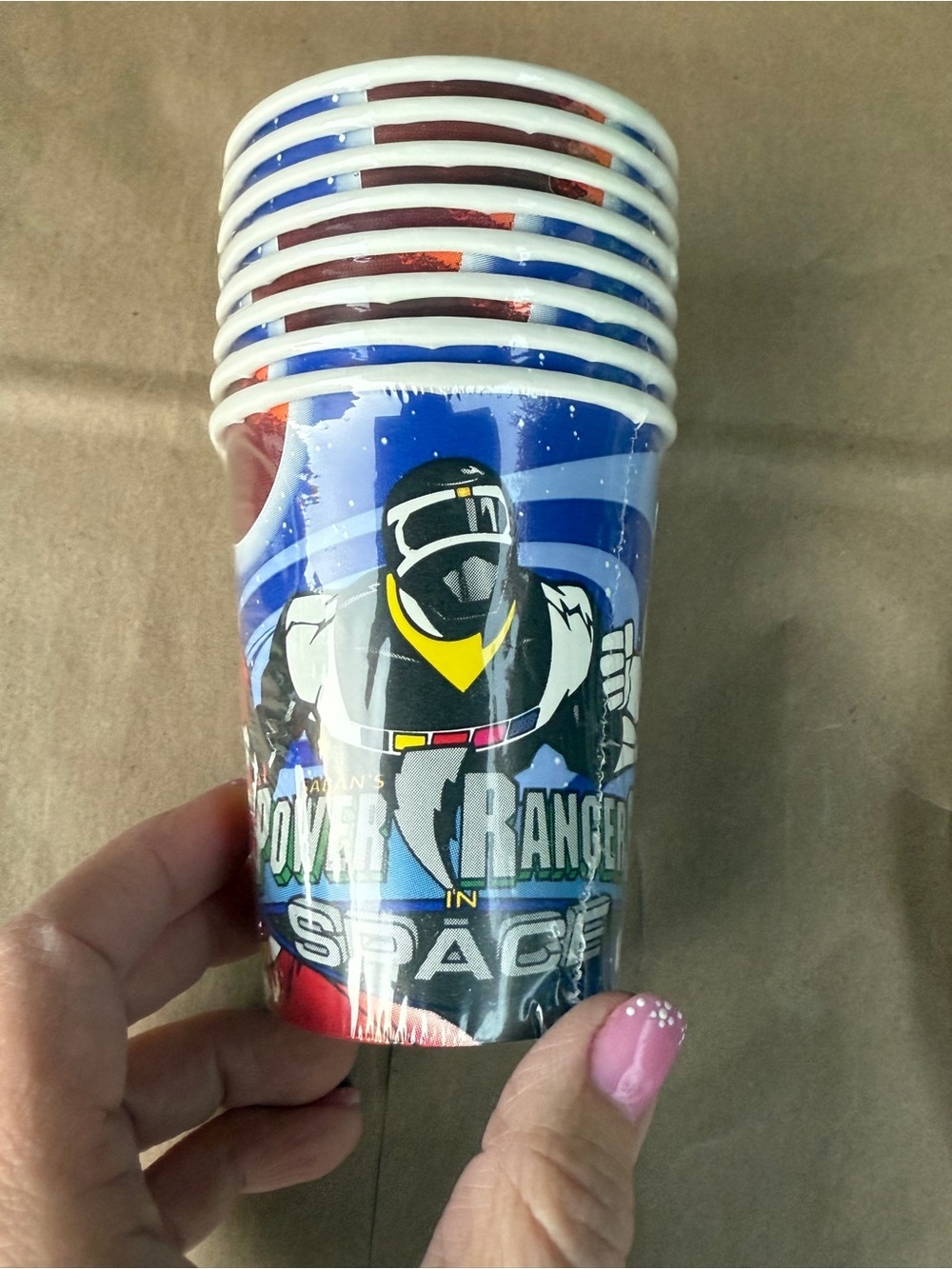 Power Rangers in Space Paper Cups - Blue/Black Design Happy Birthday pack of 8